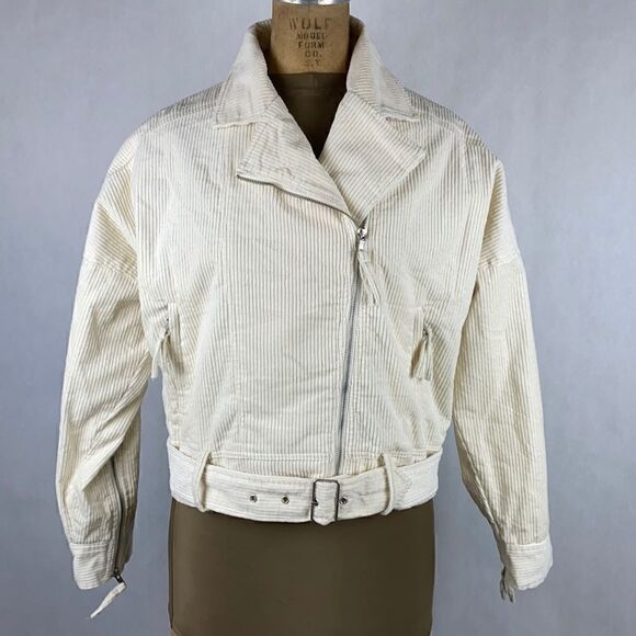 NWT Lost + wander Asymmetrical Jacket Sz Small Belted Cream Zipper - Picture 1 of 14
